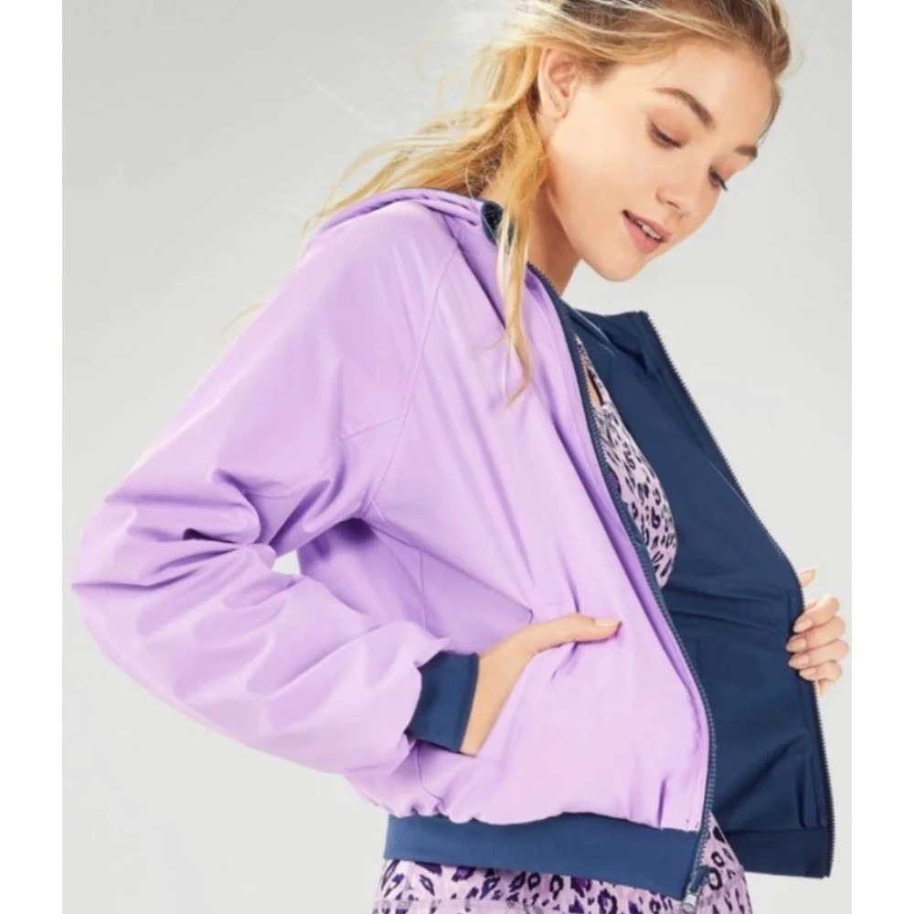 Fabletics Amara Reversible Hooded Windbreaker Jacket Ruched Sleeves Womens XXL